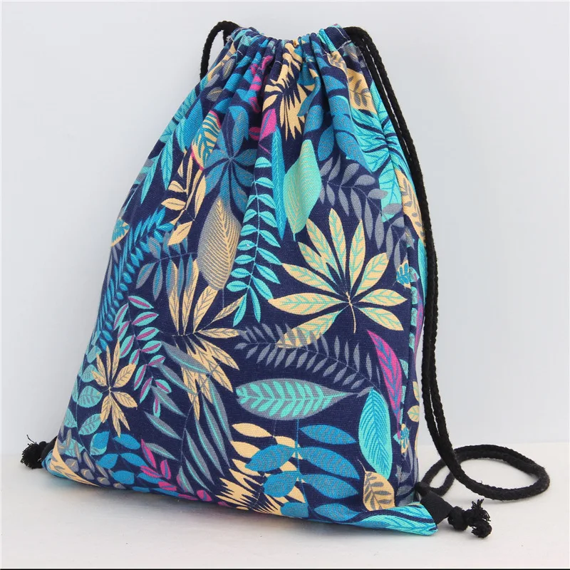 Модный рюкзак с синими листьями из хлопка и льна сумка для хранения сумки пляжа
