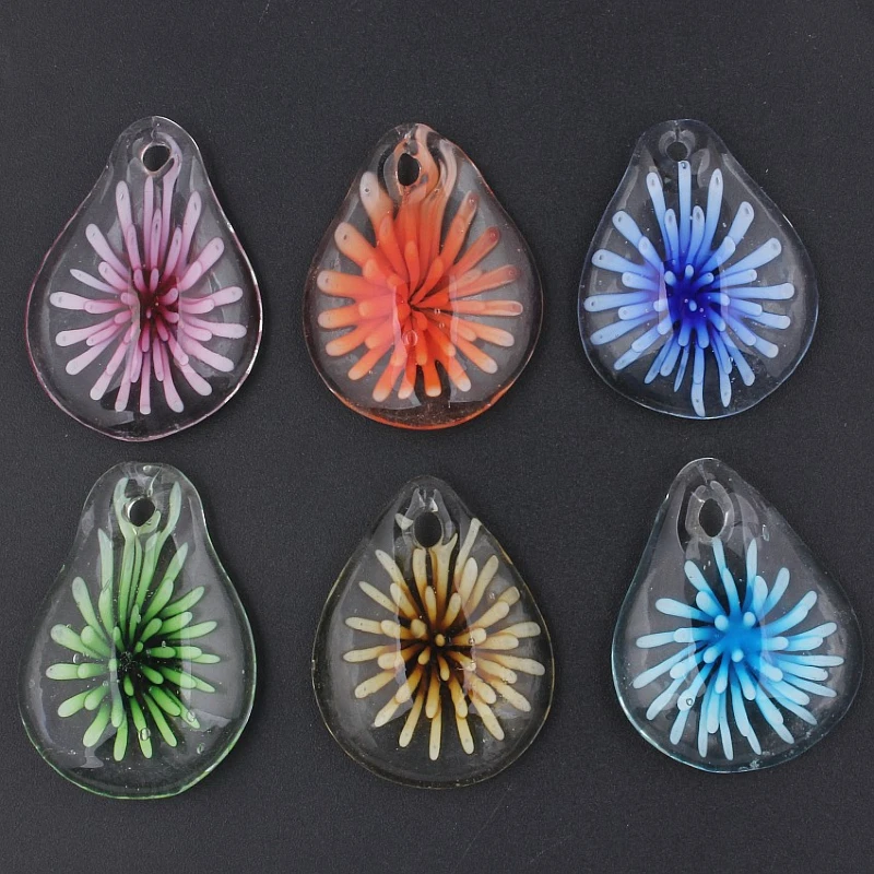 

QianBei Wholesale 6pcs Handmade Murano Lampwork Glass Mix Color Waves Hearts Pendant Fit Necklace Christmas gift P0089