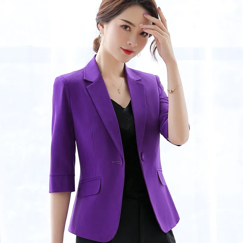 Purple blazer Naviu модный блейзер для женщин летняя официальная одежда для офисных леди размера плюс Топы Половина рукава Куртка - Цвет: Purple blazer