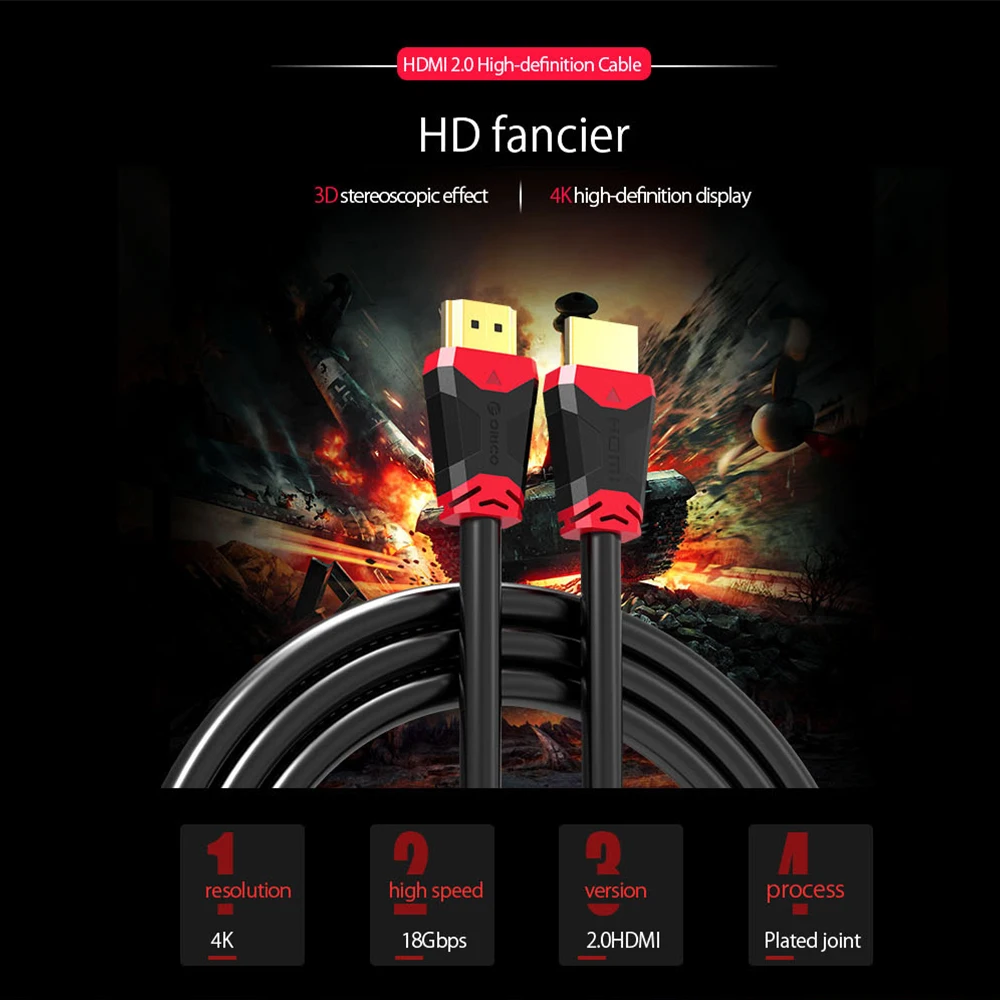 ORICO HDMI HD видео кабель папа 4K 3D 18 Гбит/с HDMI2.0 конвертер для ТВ проектора ПК PSP TV box 4 м 5