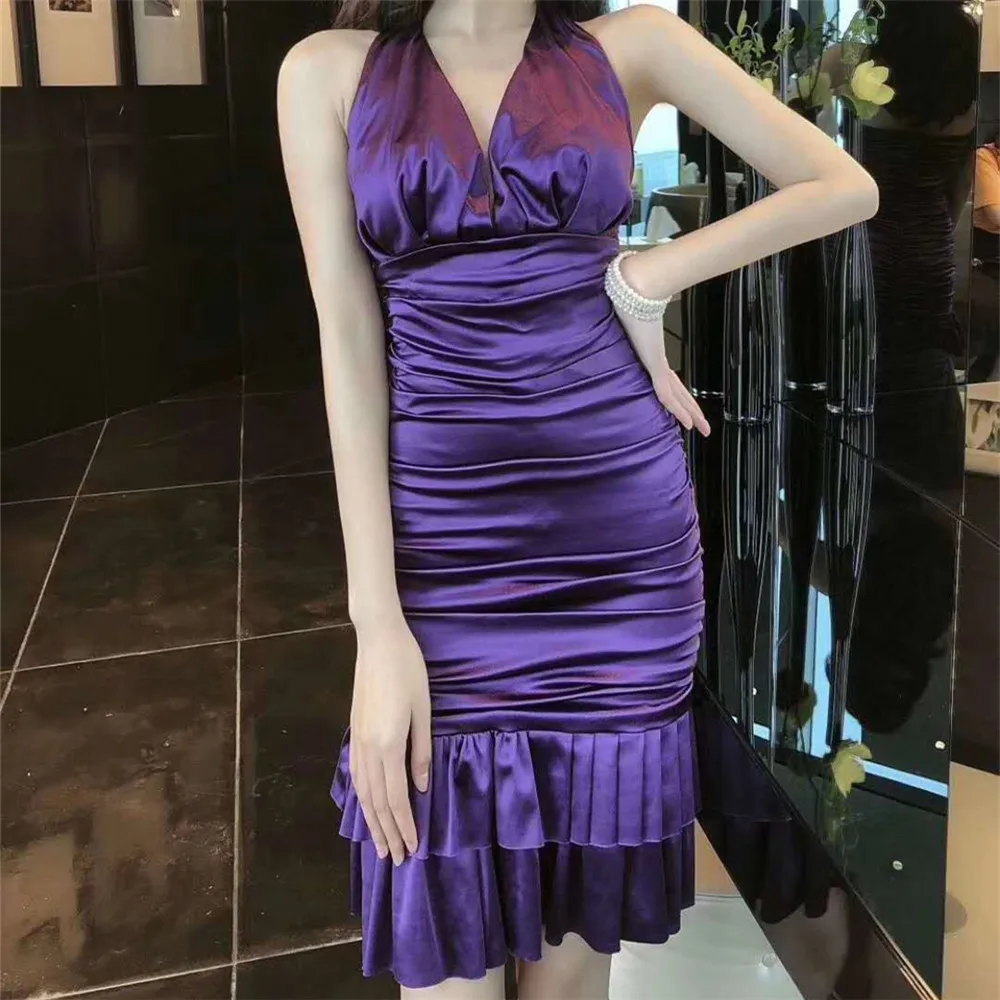 KLEEZY 2019 модные Femme фиолетового цвета на бретелях бандажный без спинки платье как у