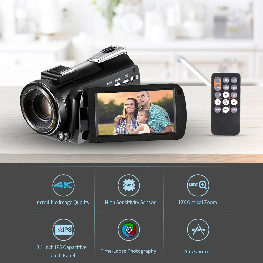 Andoer AC5 4K UHD 24MP Wifi цифровая видеокамера регистратор DV 12X оптический зум с таймером