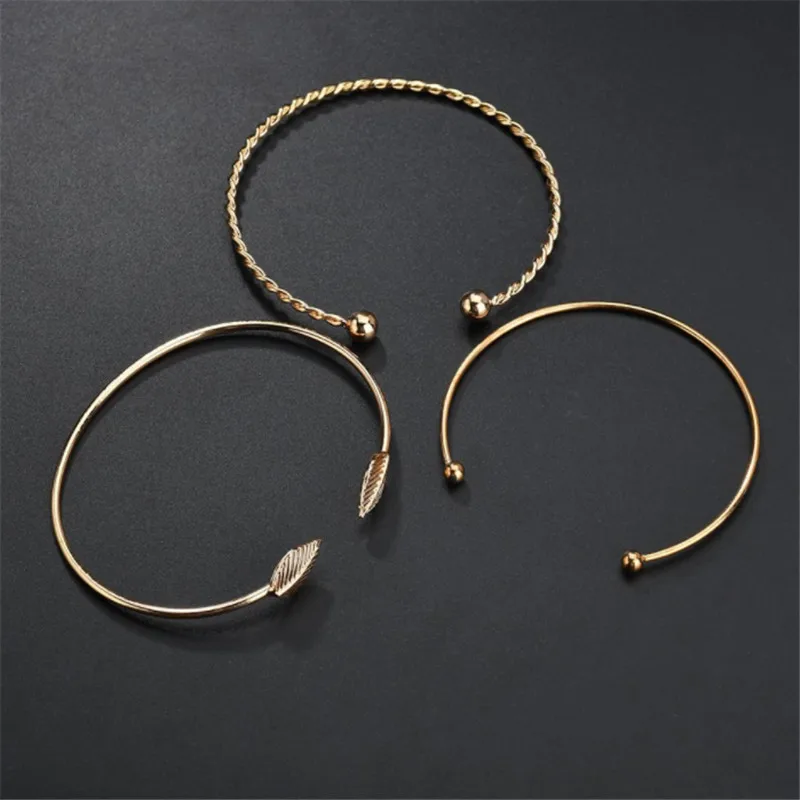 WWLB European And American Fashion Personality Leaf Opening Female Bracelets Three-Piece For Lady Party Accessories | Украшения и