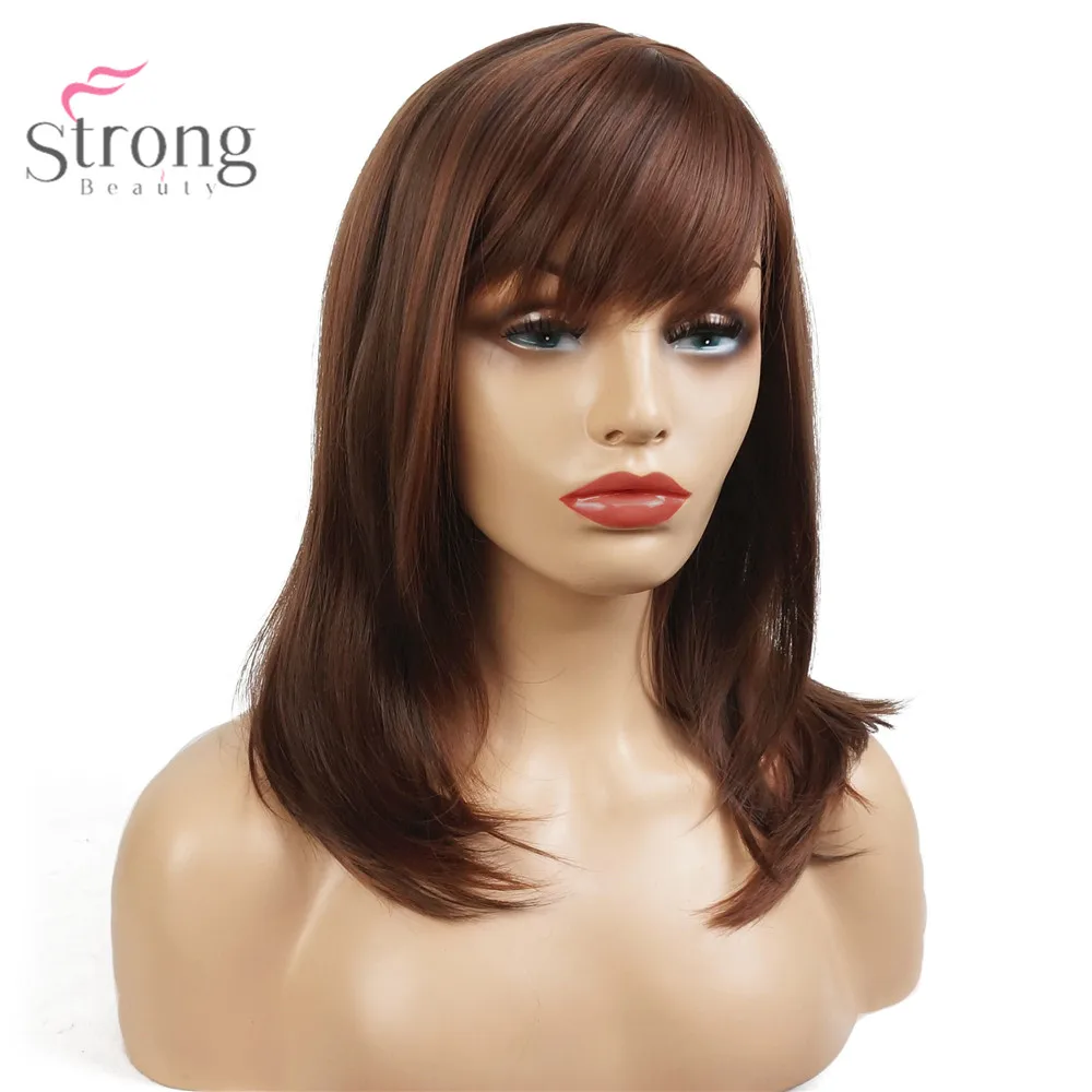 StrongBeauty auburne длинный прямой парик Боб опрятный челка Женские синтетические