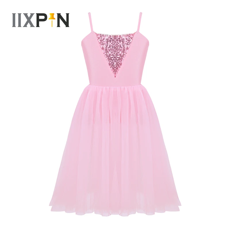 

IIXPN Girls ballet costume Spaghetti Shoulder Straps Sequins Mesh Ballet Leotard Dress ballerina Ballet tutu Dress For Kid Dance