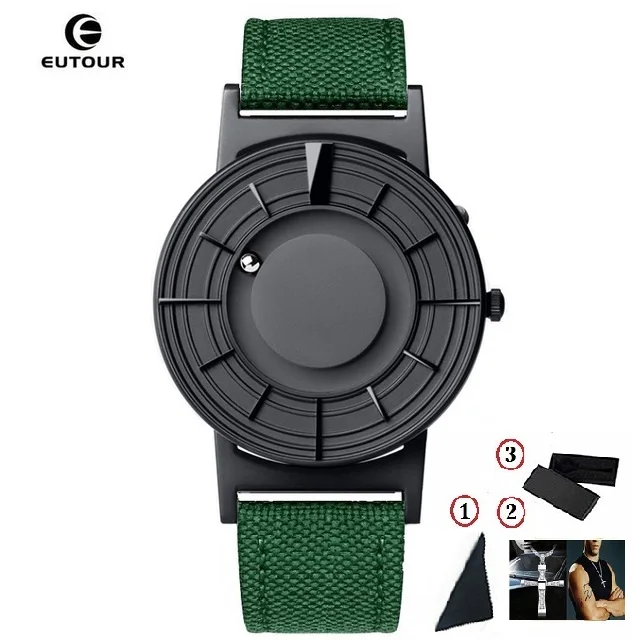 Green Canvas EUTOUR, магнитные часы для мужчин, для шоу, для мужчин, для женщин, кварцевые наручные часы, модные, повседневные, из нержавеющей стали, мужские часы erkek kol saati - Цвет: Green Canvas