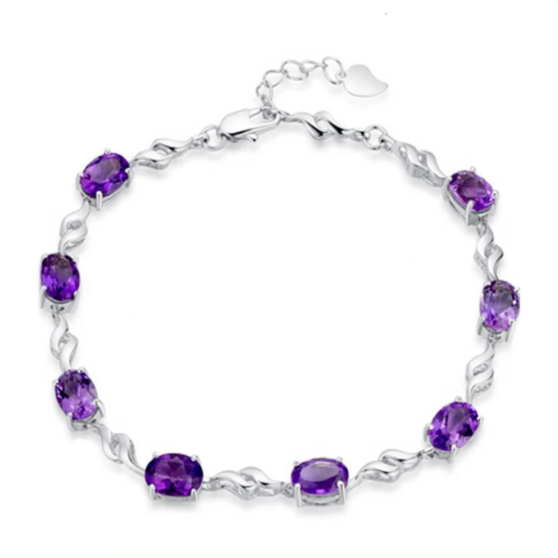 

KOFSAC Fashion 925 Sterling Silver Bracelets For Women Jewelry Exquisite Purple Crystal Oval Zircon Bangles Female Accessories