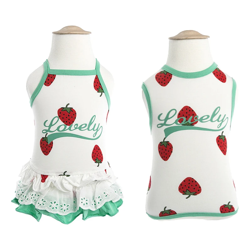 Cute Strawberry Dog Cat Vest Skirt Summer Cooling Pet Tshirt for Small Medium Dogs Cats Chihuahua Shirts Dresses Pets Clothing | Дом и сад