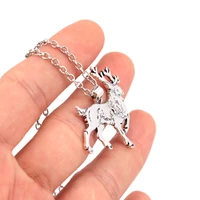 hzew new ancient silver color deer pendant necklace deer christmas gift necklaces