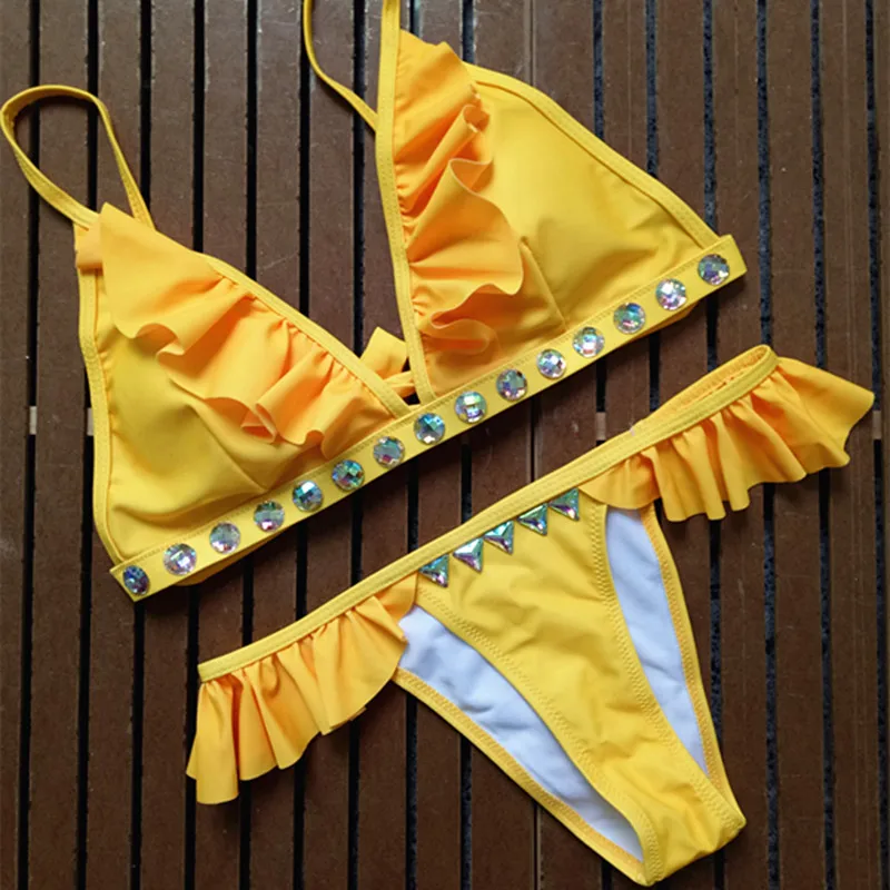 Купальник со стразами 2017 сексуальное волнистое женское бикини высокое качество
