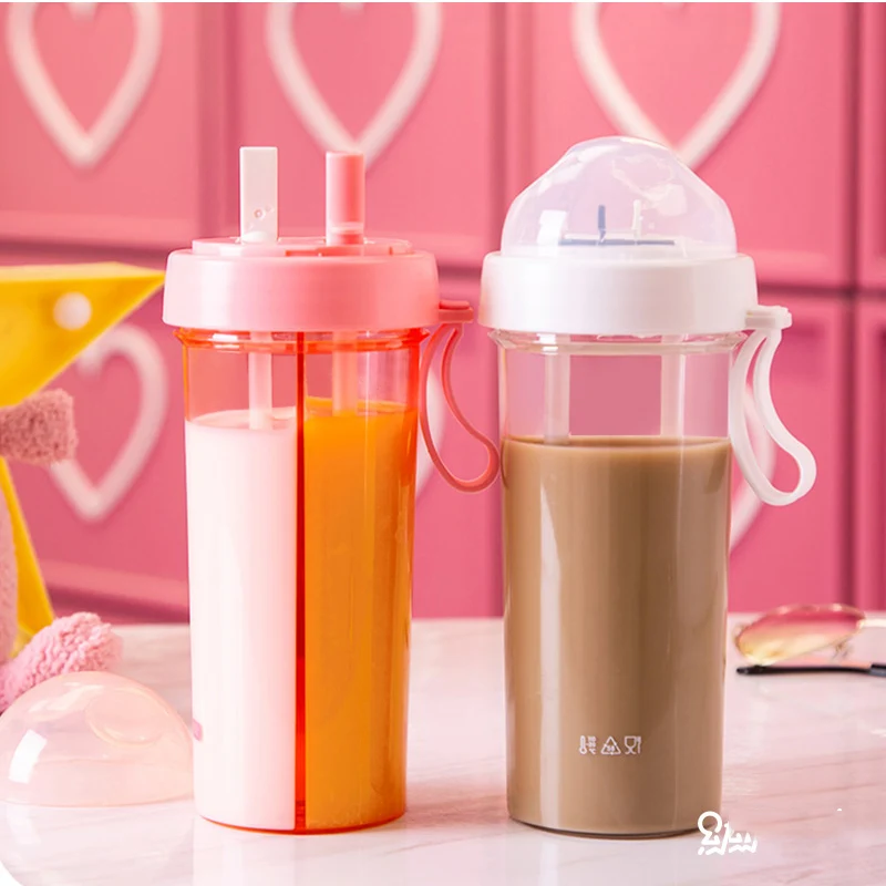 Бутылка для питьевой воды с соломинкой фитнеса BPA Free бутылка двойными соломками