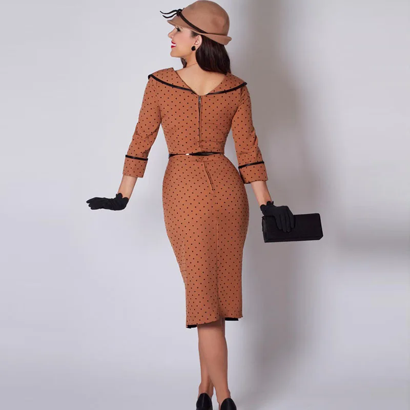 Sisjuly Женщины Bodycon Горошек Платье Сексуальная Элегантная Партия Платье Оболочка Лоскутное Кнопка Женский Осень Ретро Карандаш Старинные Платья