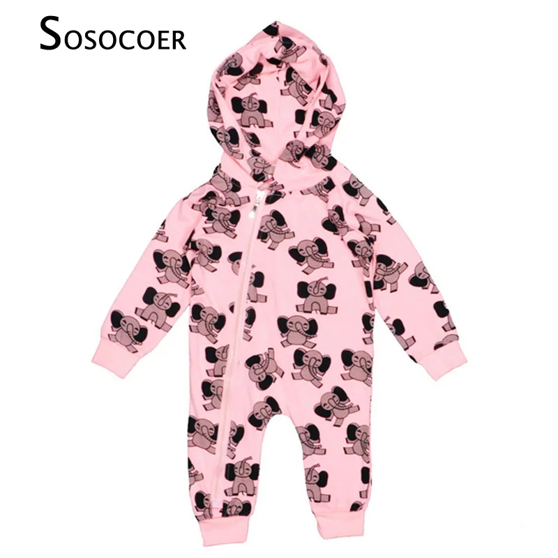 

SOSOCOER Baby Elephant Rompers Long Sleeve Boy Girl Hooded Romper Newborn Jumpsuit New 2017 Autumn Cartoon Elephant Kids Clothes