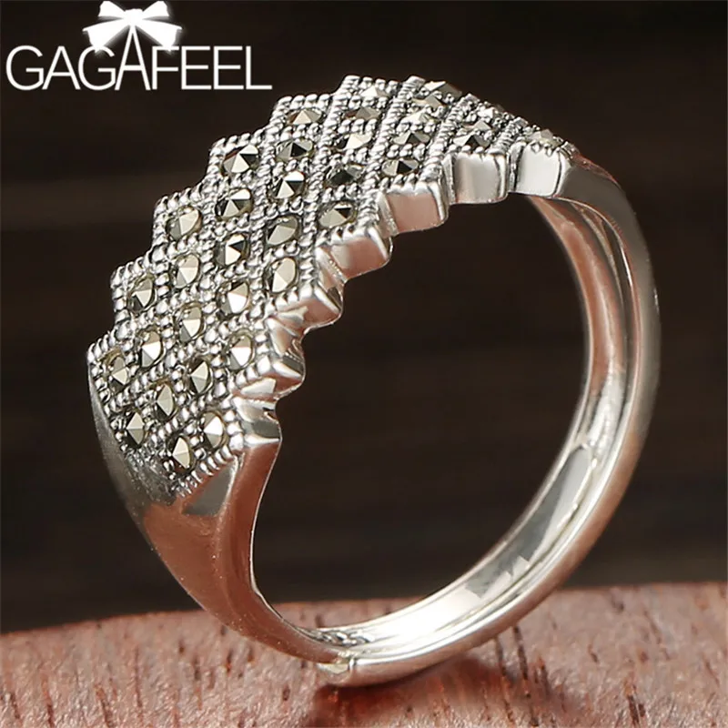GAGAFEEL, роскошное марказитовое кольцо, 925 пробы, серебряные кольца с камнем для женщин, регулируемые кольца, хорошее ювелирное изделие, подарки