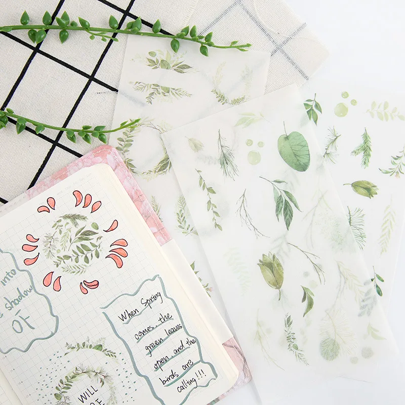 

Newest Hot 6Sheets/Pack Bright Green Leaves Decoration Scrapbooking Stickers Transparent PVC Stationery Diary Stickers