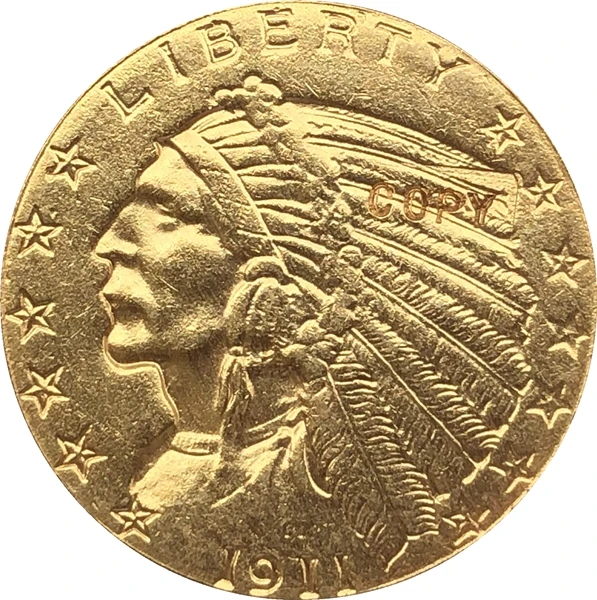 

24-K gold plated 1911-D $5 GOLD Indian Half Eagle Coin Copy