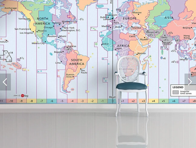 Пользовательские фото обои Карта мира время зоны 3D для гостиной спальни ТВ