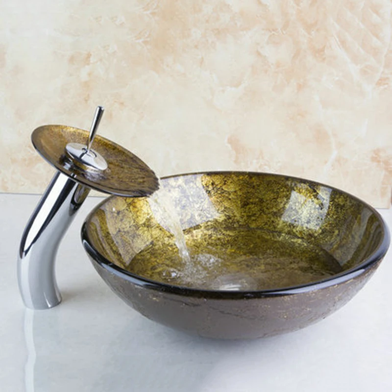 Basin Sink Set 7 Monite, специальная распродажа, стеклянный кран для раковины, кран для раковины, ручная краска, чаша для раковины с латунным краном, водосток, набор для ванной комнаты - Цвет: Basin Sink Set 7