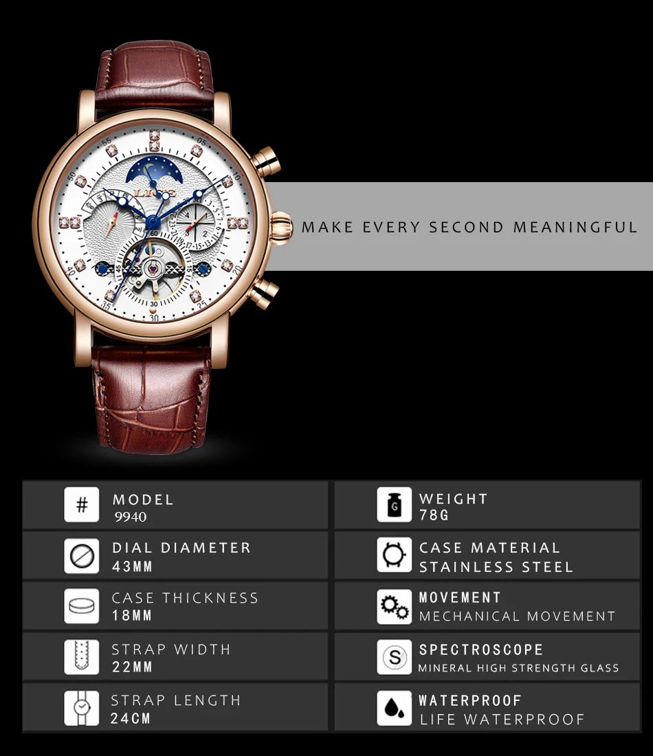 Подарок LIGE Мужские часы механические Tourbillon Роскошные модные брендовые кожаные мужские спортивные часы мужские автоматические часы Relogio Masculino