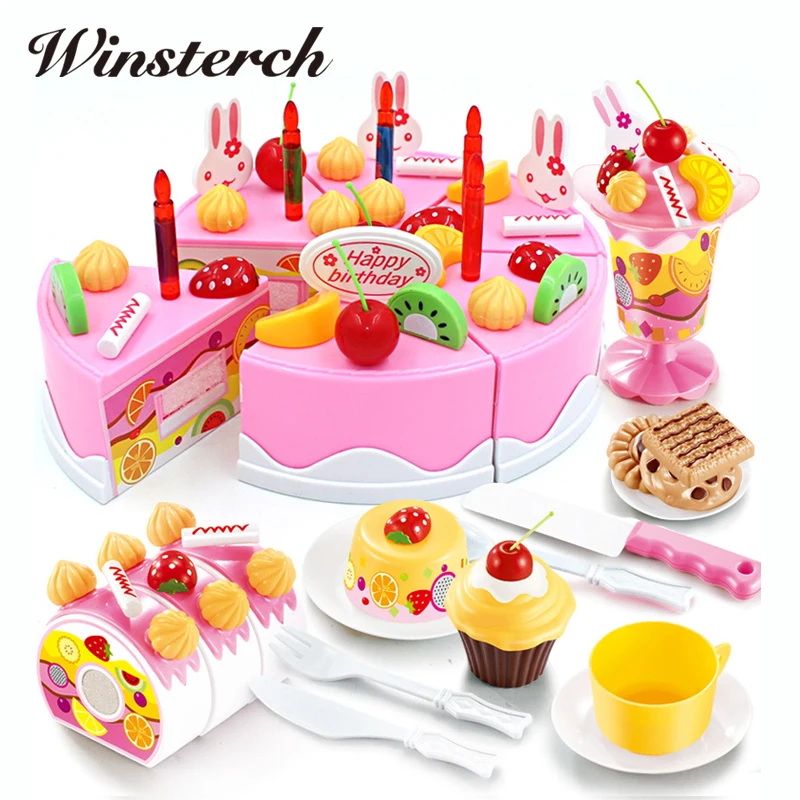 Игрушки для кухни из 75 предметов для притворной игры, включая резку торта, еду, раннее обучение, игры для малышей, подарки Brinquedos ZS094.