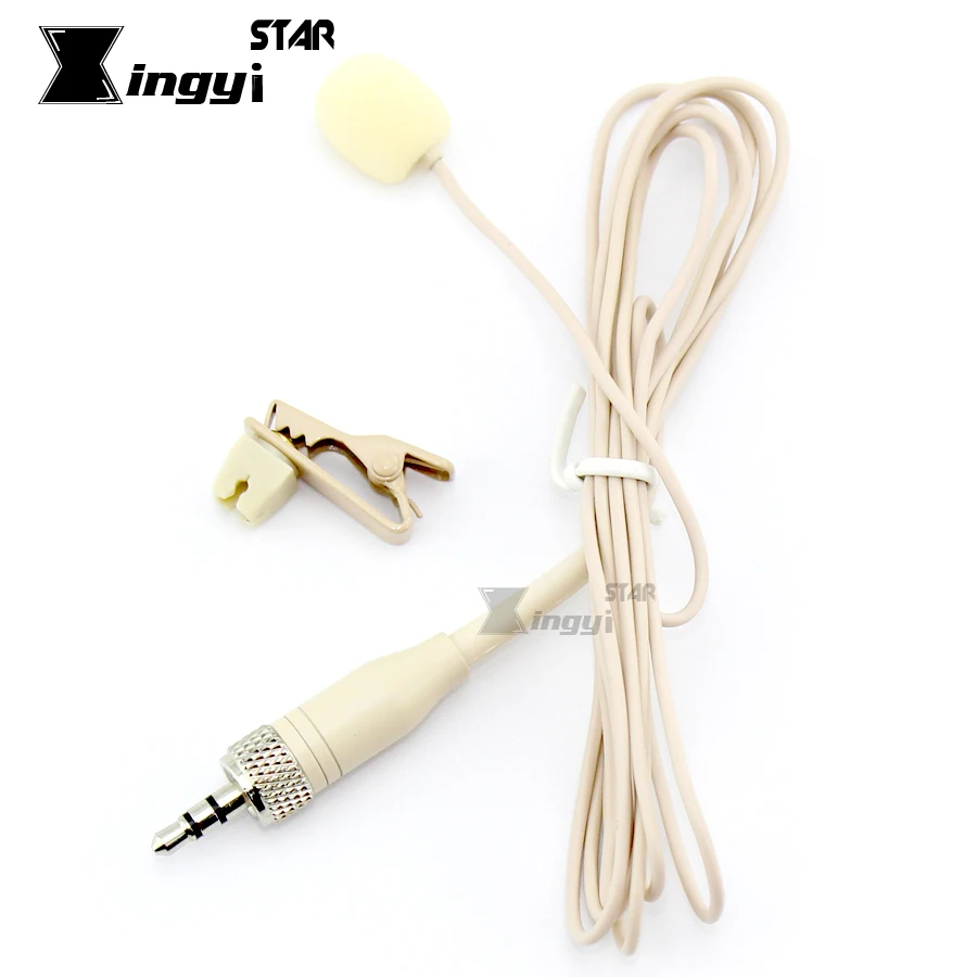 Бежевый петличный микрофон с зажимом для галстука на лацкане винтовым замком 3 5