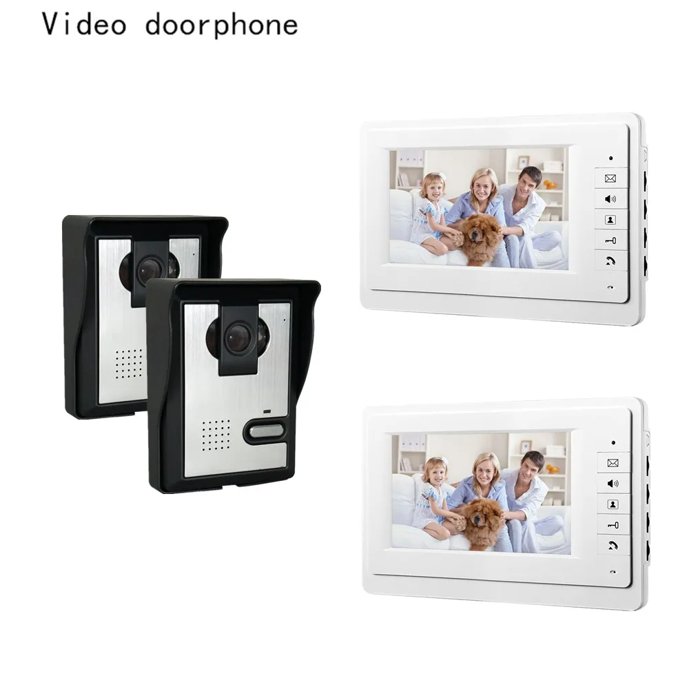 

7 Inch Video Doorbell CMOS TFT-LCD hd screen Wired Video Doorphone for villa with night vision two outdoor with two monitors