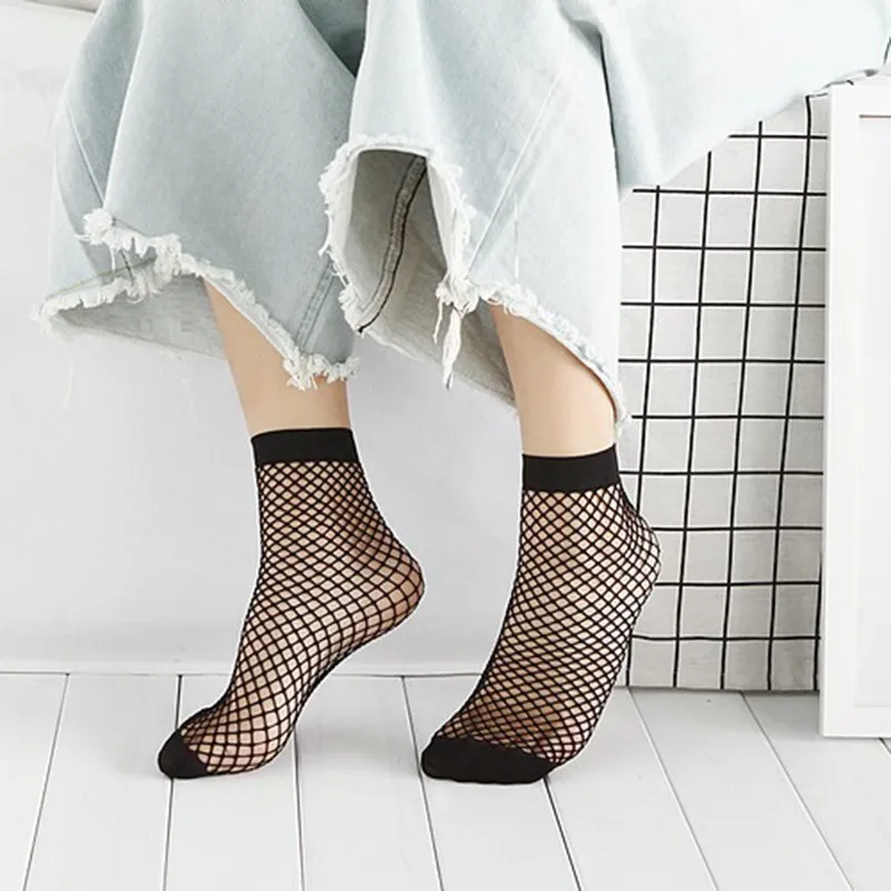

Summer Sexy Socks Hollow Female VM Women Girls Ankle Fishnet Mesh Sexy Out Black Breathable