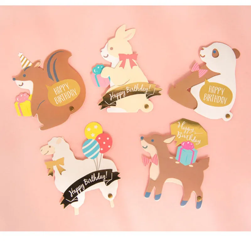 3D милые животные с днем рождения стереоскопические карты Девушки вечерние