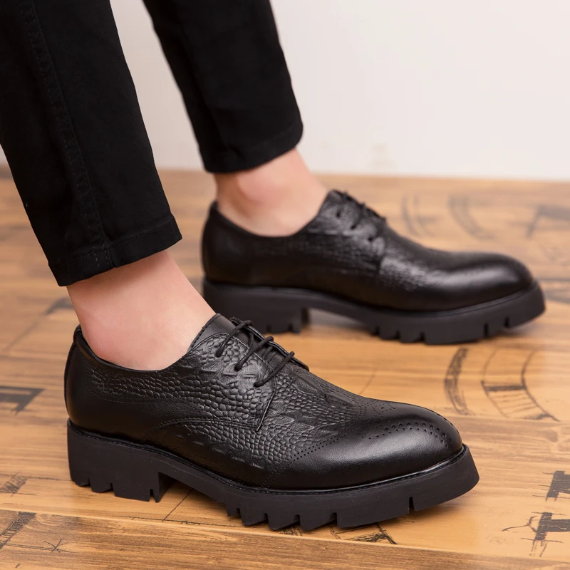 mens casual business office wedding formal dress soft leather brogue shoes gentleman black carving bullock platform oxford shoe | Обувь