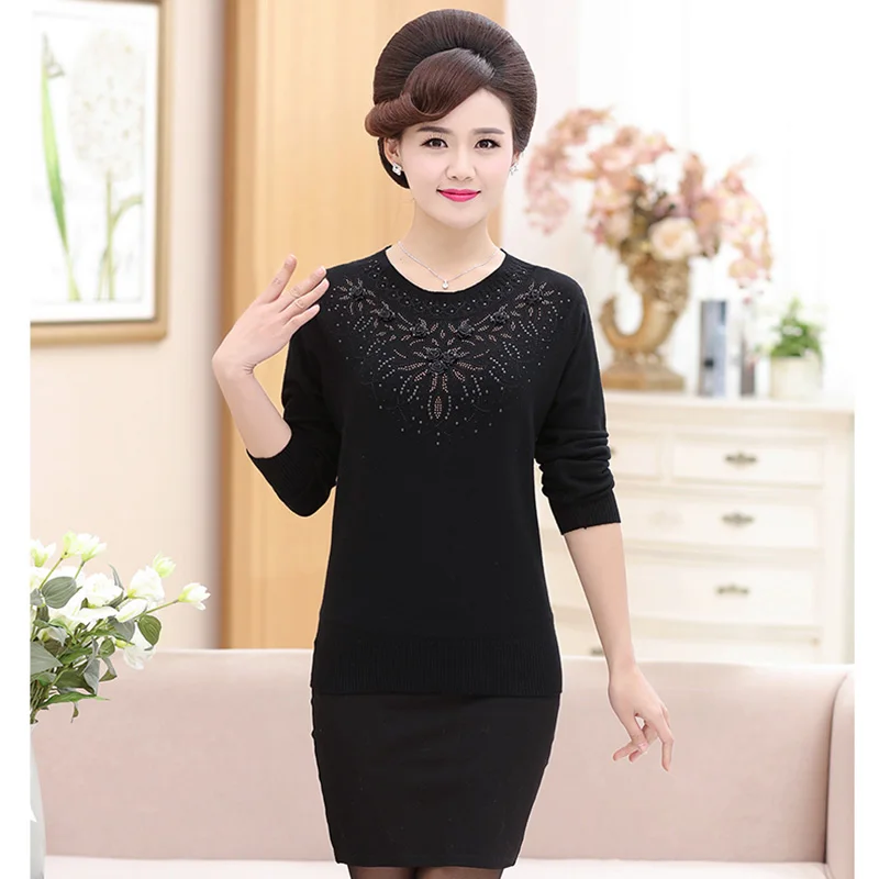 Mid-aged Wool Sweater Women 2019 Autumn Winter O-neck Knitted Pullovers Casual thickened Warm Soft Bottoming tops Plus Size 4XL | Женская
