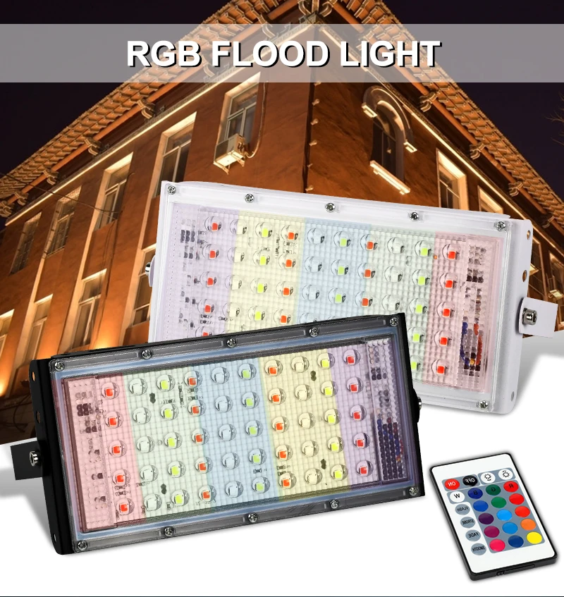 RGB Светодиодный прожектор 50 Вт 220 в 240 в наружный прожектор IP65 Водонепроницаемый Светодиодный прожектор для сада уличный настенный отражатель освещение