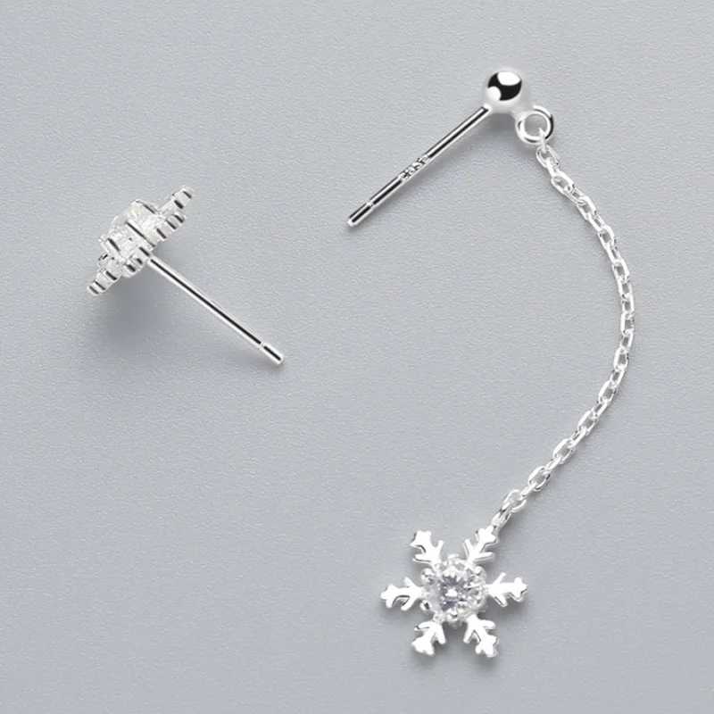 Silver 925 Jewelry Asymmetrical Snowflake Long drop Earrings Stick Tassel Christmas Ear Brincos | Украшения и аксессуары