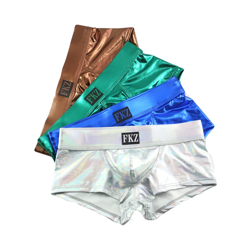 4PCS/Lot Men Boxer Shorts Sexy Male Low Rise PU Leather U Bulge Underwear Gay Party Club Boxers Shorts Bikini Underpants Cueca
