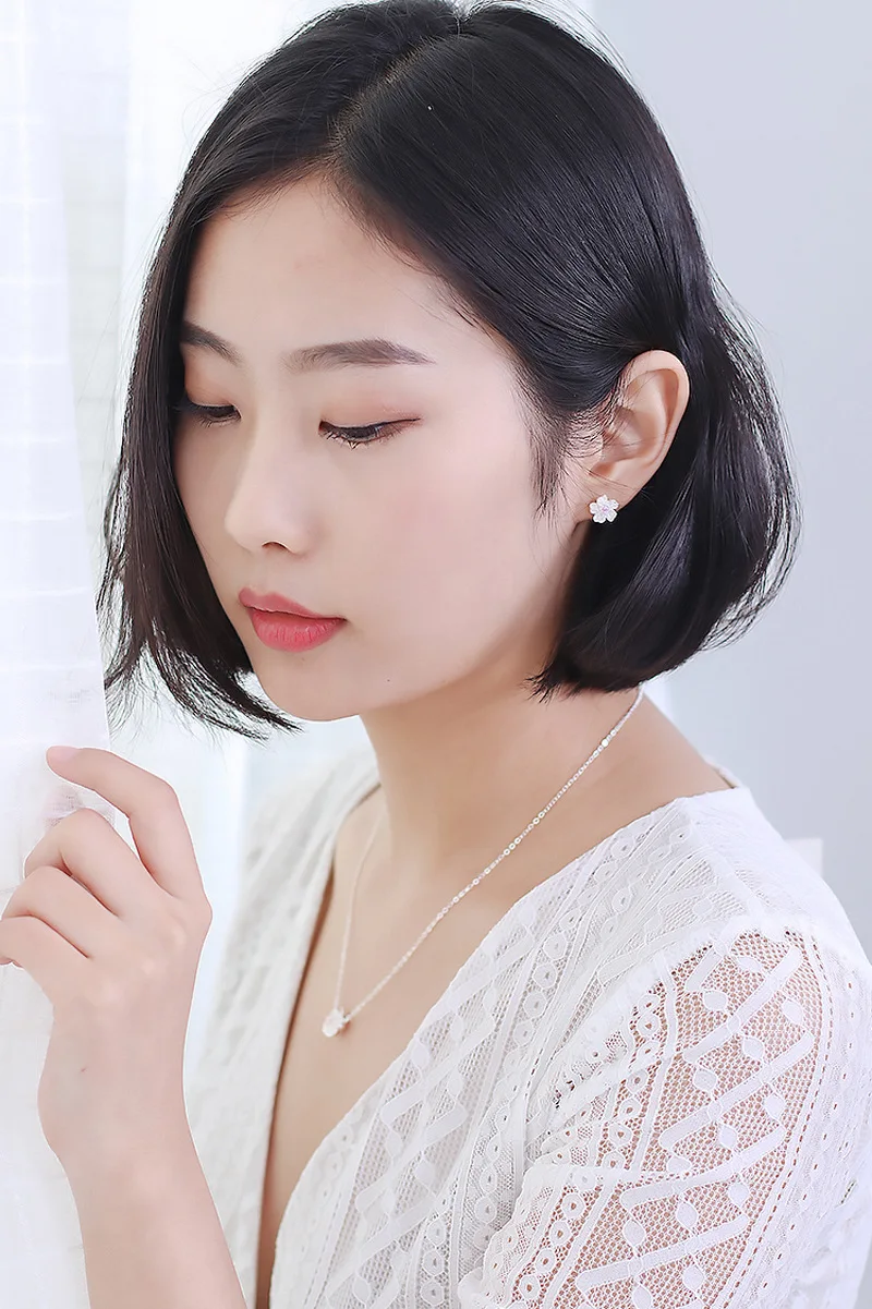 

925 Sterling Silver Pink Zirconia Cherry Blossoms Flower Earrings For Women Fashion Jewelry sterling-silver-jewelry pendientes