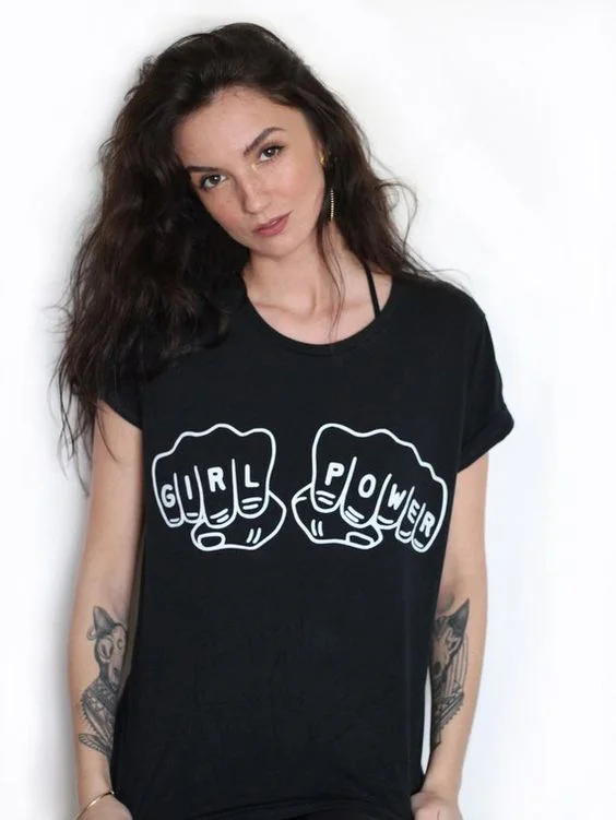 Девушка мощность Феминистская Футболка Harajuku футболка женская мода Grl Pwr Tumblr