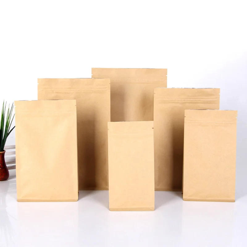 50pcs Tea coffee kraft paper bag self-supporting ziplock bag food sealed pocket inside aluminum foil bag