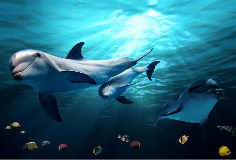 3D Пол подводный мир дельфины гостиная фон обои водонепроницаемые самоклеющиеся