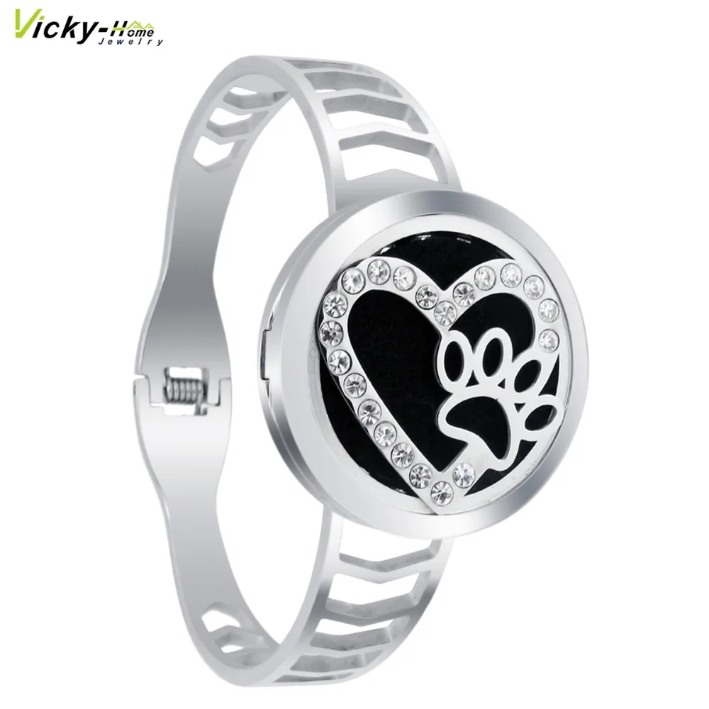 

Heart Crystals Aromatherapy Diffuser Locket Spring Bangle Essential Oil Stainless Steel Diffuser Perfume Locket Bracelets Pads