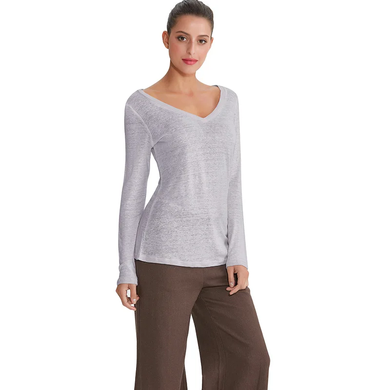 

100% linen bottoming shirt women long sleeve basic blouse super nice colors M038