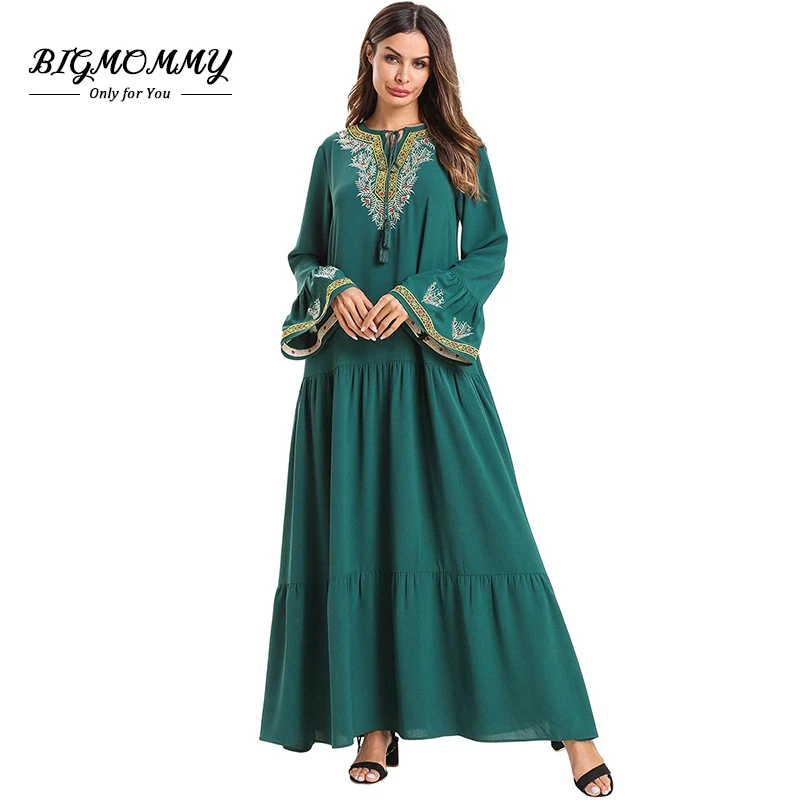 Женское модное платье с круглым вырезом и вышивкой Abaya мусульманское в Дубае