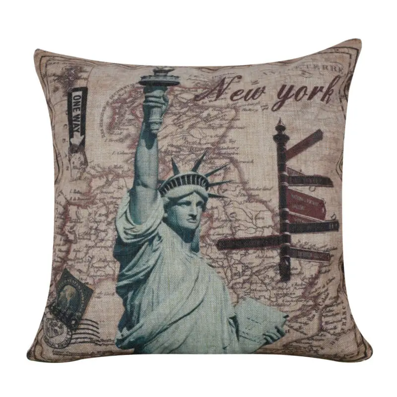 

LINKWELL 45x45 см, ретро, сша, америка, новая йоркширская статуя свободы, карта мира, односторонняя мешковиная декоративная наволочка, наволочки, н...
