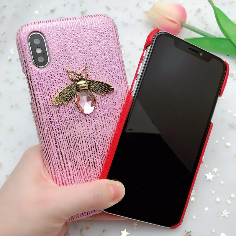 Роскошный блестящий чехол с алмазной Пчелой для iphone X XR XS Max Жесткий Чехол из