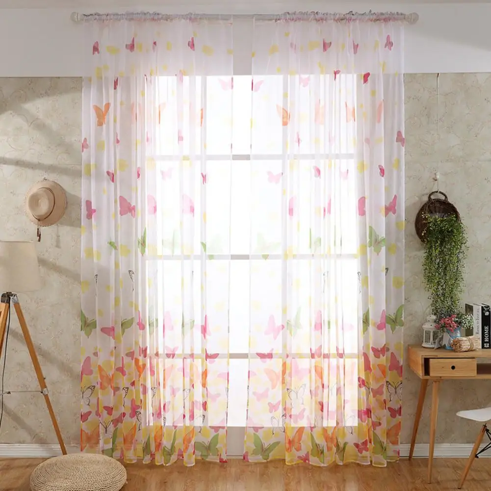 

HobbyLane Home Curtain Butterfly Print Window Panel Curtains Sheer Room Divider Curtain for living room bedroom
