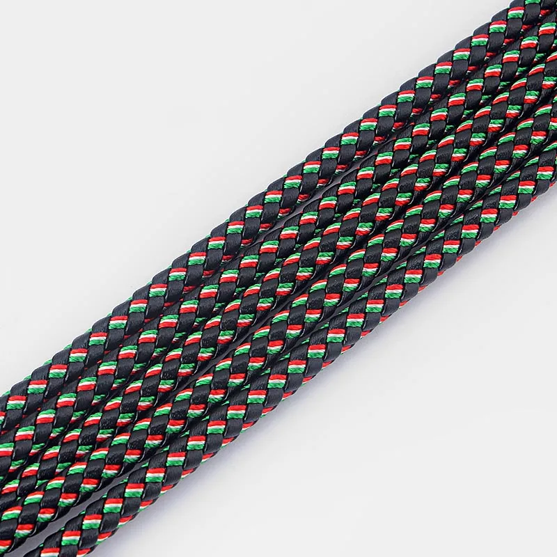 italy flag color 1 метр высокое качество 5 мм круглый кожаный PU Шелковый плетеный кожаный шнур для браслета и браслета ожерелье ювелирные изделия для изготовления веревки аксессуары - Цвет: italy flag color