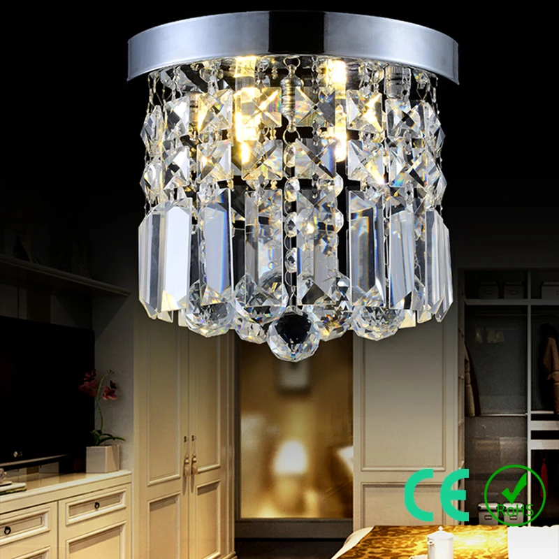 

Chandelier light E14 95-245v Metal K9 crystal Small Round Foyer Modern Aisle Entrance Light CE ROSH Custom Designed