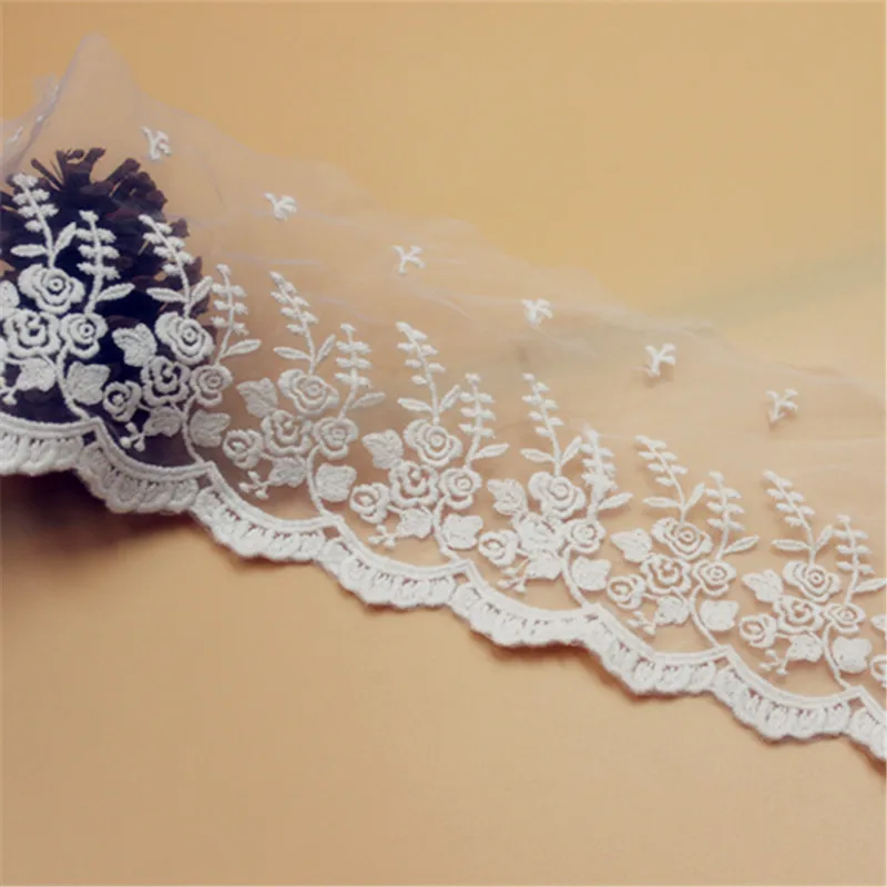 

10 yard 11cm 4.33" wide ivory beige gauze mesh tulle cotton embroidered tapes lace trim ribbon fabric 1049907QL4K1