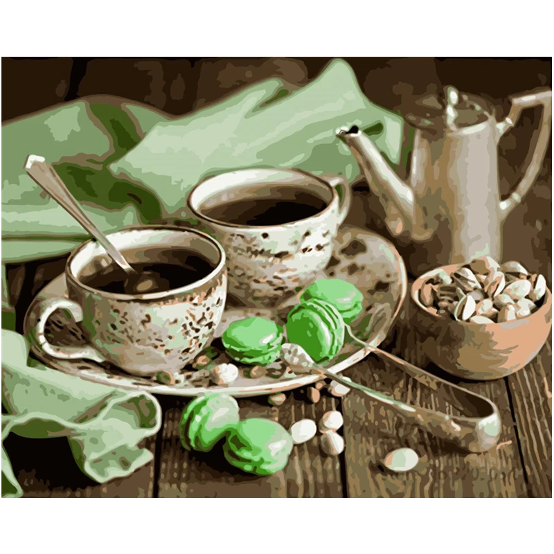 Два стакана кофе DIY раскрашивание по номерам Инструменты картина живописи Номера Сюрприз Подарок художественные принадлежности dropship.