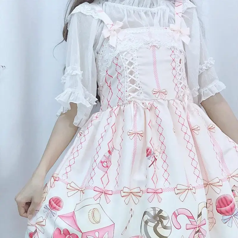 Chiffon shirt Японское платье в стиле Лолиты JSK, женское летнее платье, милое мягкое платье в стиле Лолиты для девочек, милое платье на бретелях - Цвет: Chiffon shirt