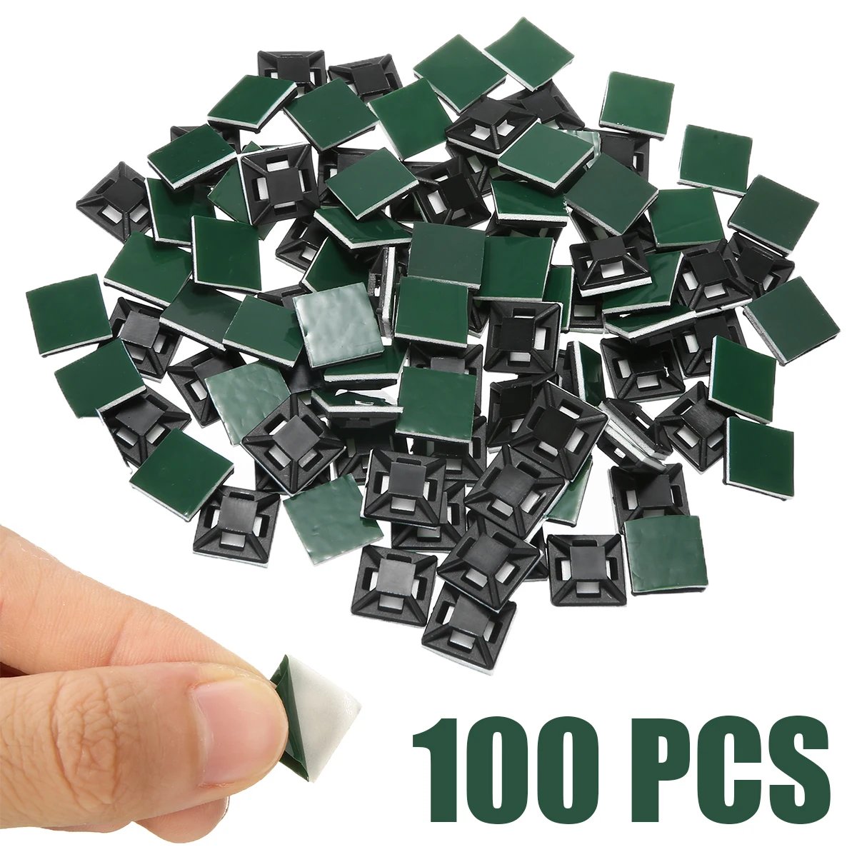 

100pcs Square Self Adhesive Cable Wire Tie Base Mounts Bases Sticky Socket Wall Holder Fixing Seat Clamps 12.5*12.5*4mm Green