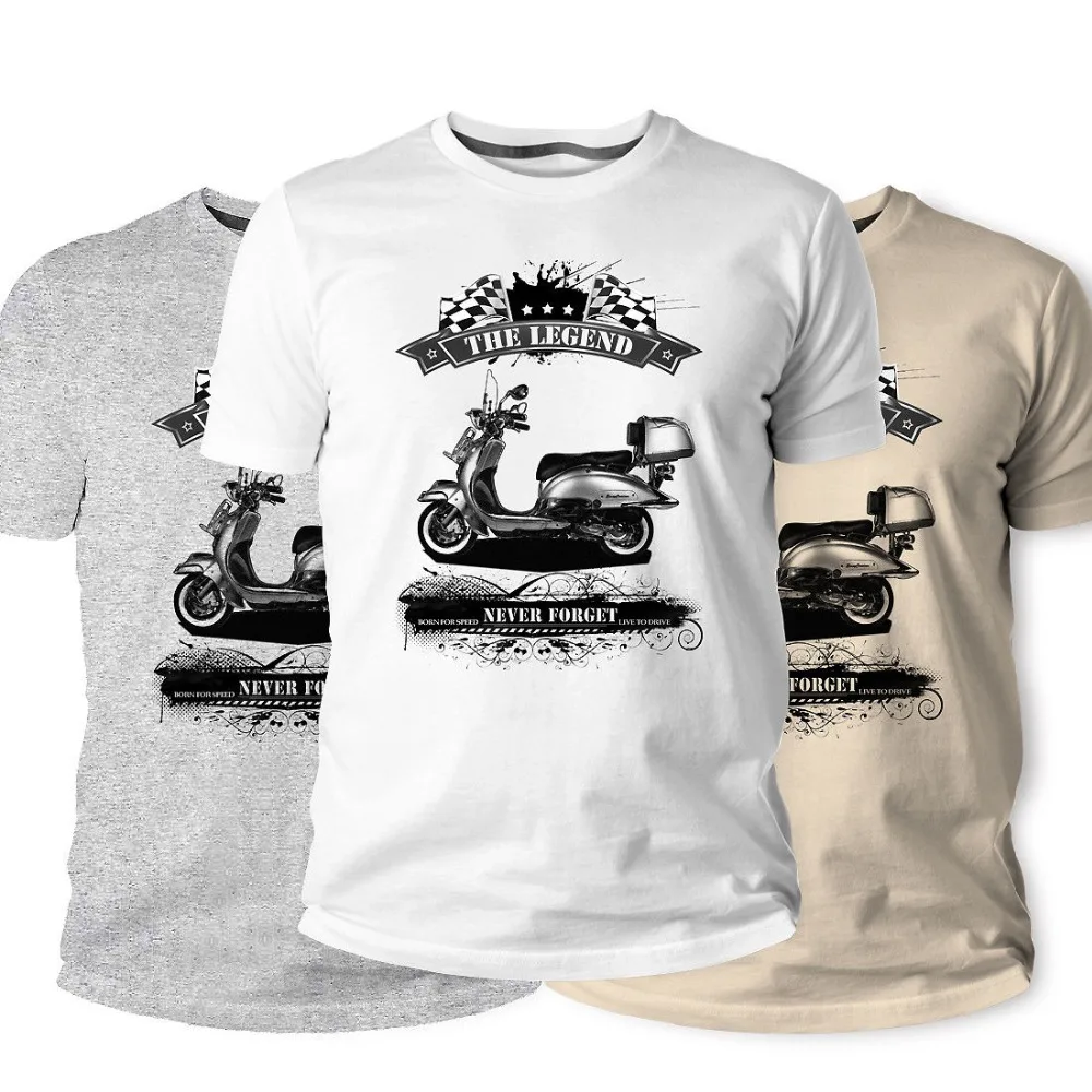 Мужская классическая футболка Vespa скутер 50 см Винтажная из 100% хлопка с машинами